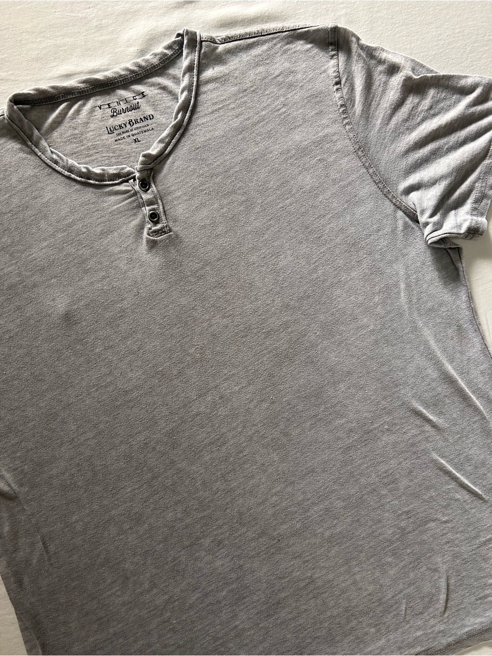 Lucky Brand Venice Burnout Henley Shirt XL Light Gray